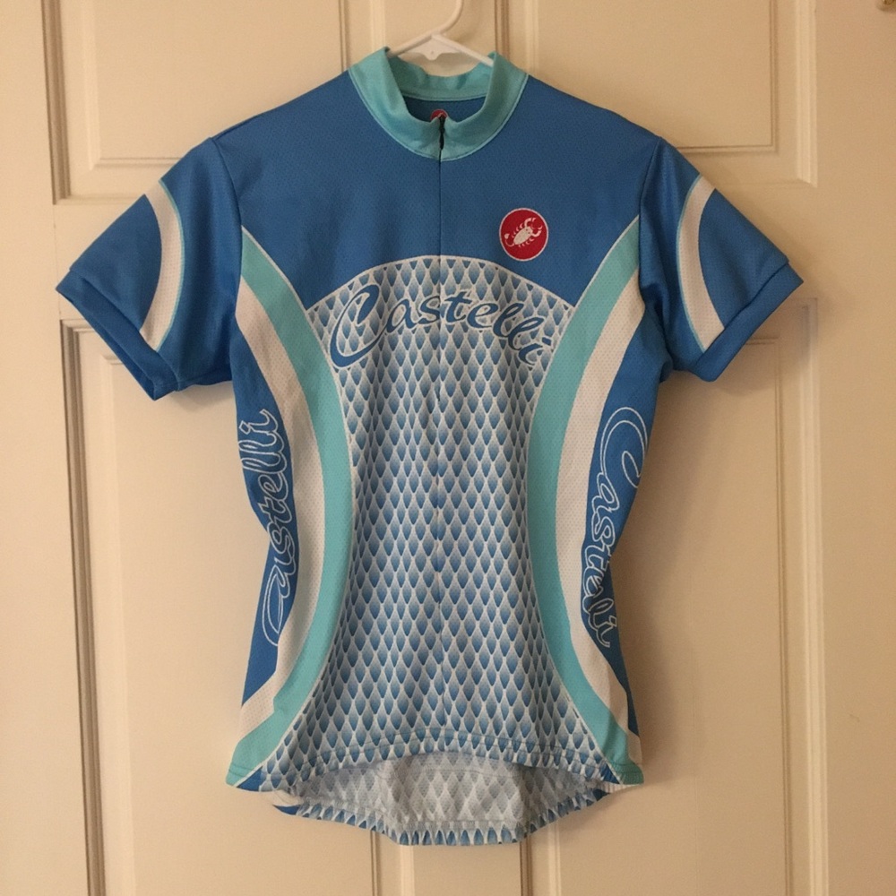 Castelli Cycling Shirt (L) Blue Short Sleeve Top 1/4 Zip 3 Back Pockets Jersey